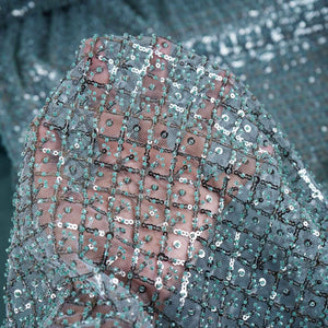 Premium Glacier Green Heavy Pearl Sequins CutDana Embroidery Net Fabric - TradeUNO