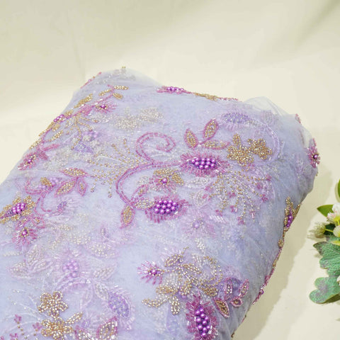 Purple Floral Heavy Pearl Sequins Cut Dana Embroidery Net AF-15100