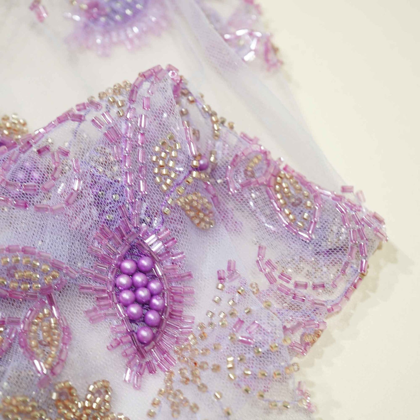 Purple Floral Heavy Pearl Sequins Cut Dana Embroidery Net AF-15100