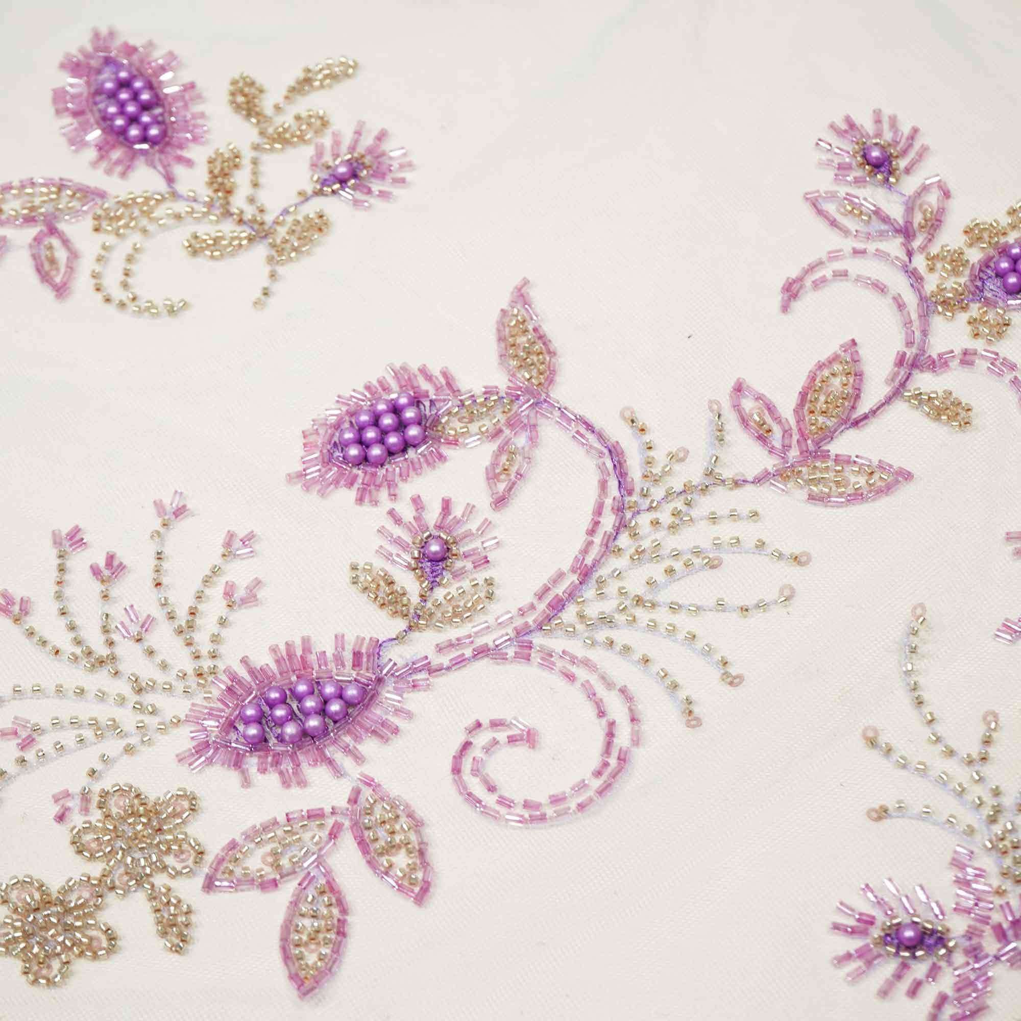 Purple Floral Heavy Pearl Sequins Cut Dana Embroidery Net AF-15100