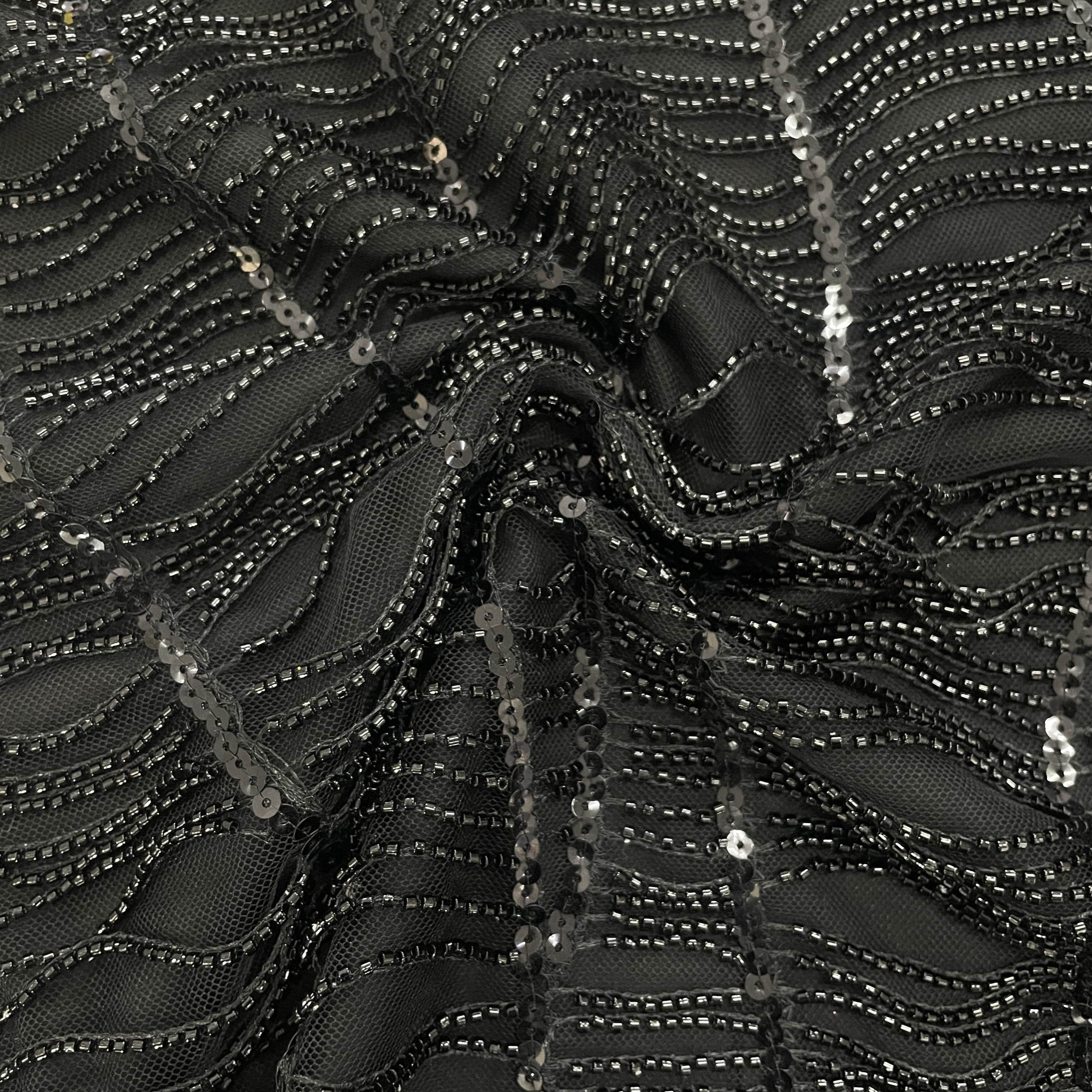 Black imported Cut Dana Handcrafted Embroidery Net 15122