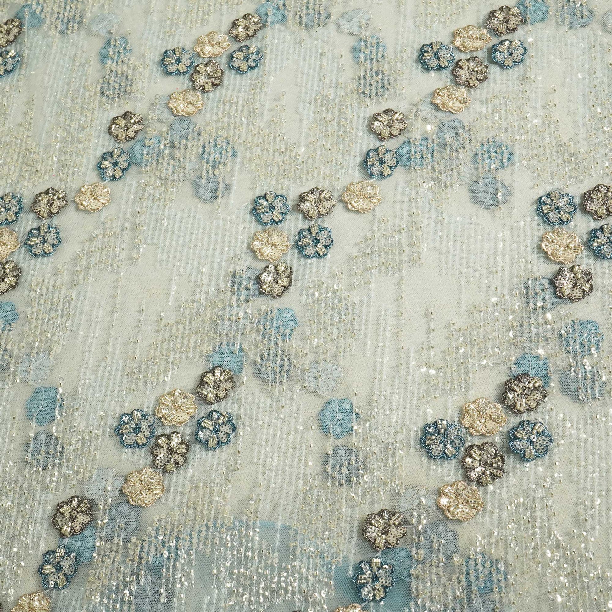 Sky Blue Abstract Thread Cut Dana Handcrafted Embroidery Net CF-15134