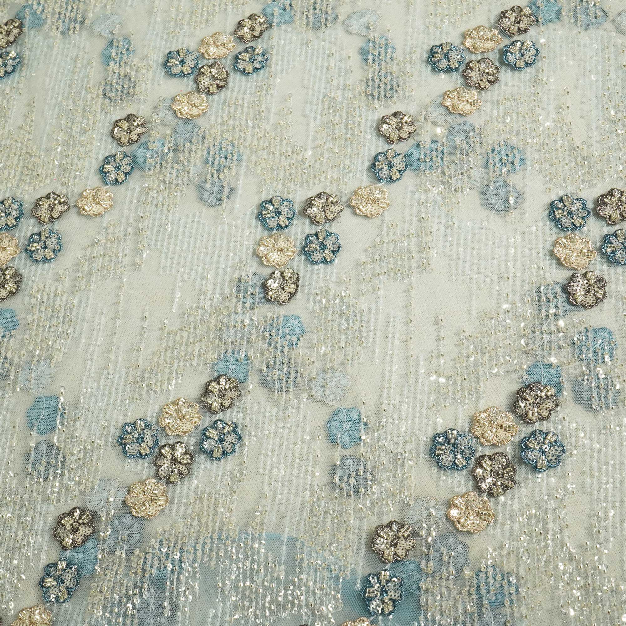 Sky Blue Abstract Thread Cut Dana Handcrafted Embroidery Net CF-15134
