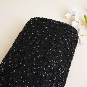 Premium Black Rice Beads CutDana Handcrafted Embroidery Net Fabric - TradeUNO
