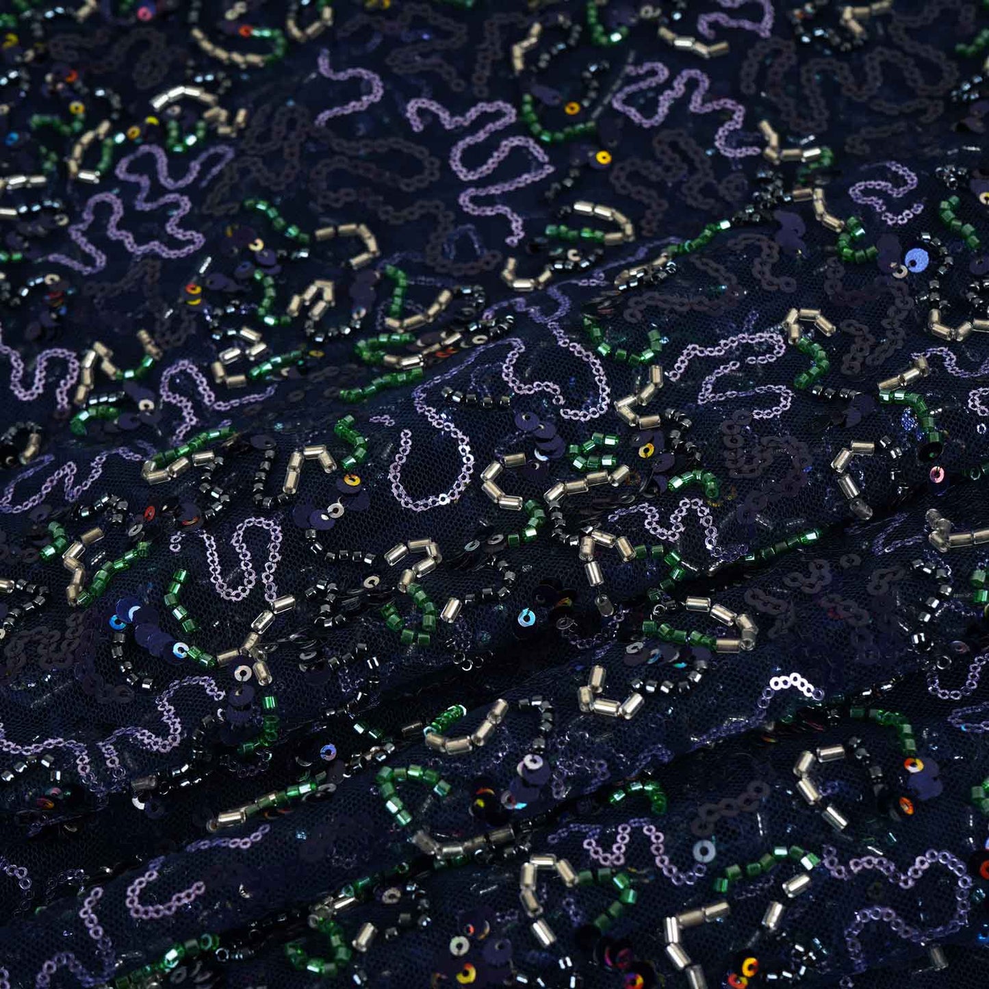 Blue Abstract Sequins Cut Dana Embroidery Net 15142