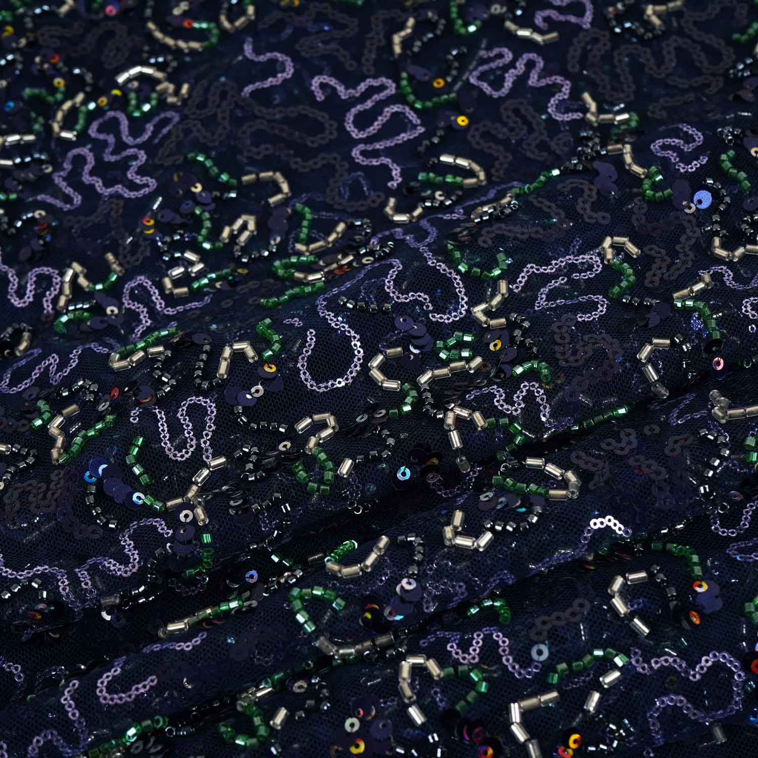 Blue Abstract Sequins Cut Dana Embroidery Net 15142 - TradeUNO