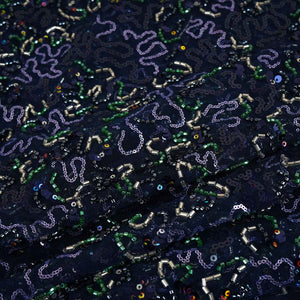 Blue Abstract Sequins Cut Dana Embroidery Net 15142 - TradeUNO