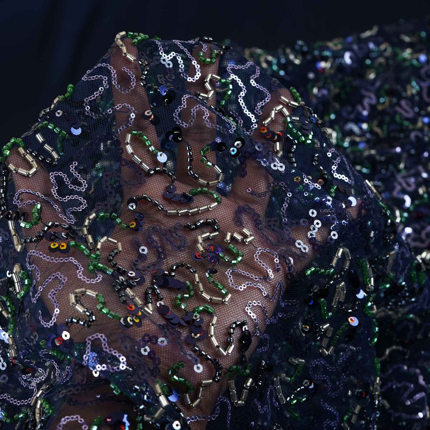 Blue Abstract Sequins Cut Dana Embroidery Net 15142