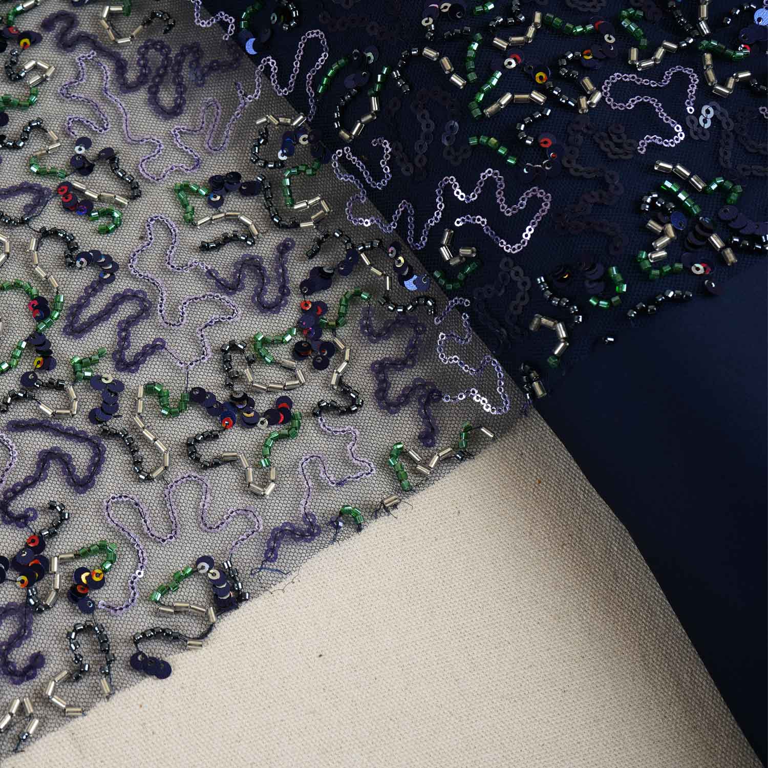 Blue Abstract Sequins Cut Dana Embroidery Net 15142 - TradeUNO