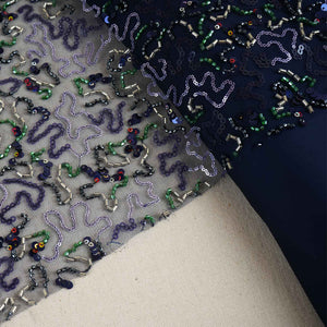 Blue Abstract Sequins Cut Dana Embroidery Net 15142 - TradeUNO