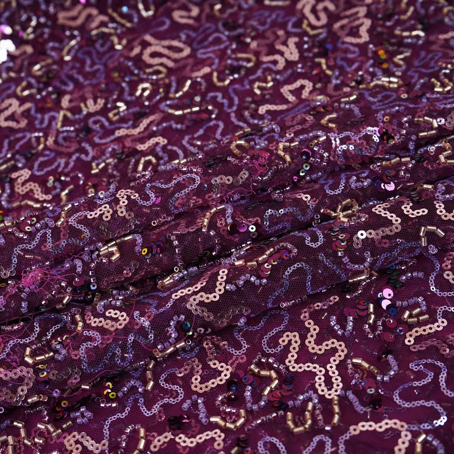 Purple Abstract Sequins Cut Dana Embroidery Net 15143