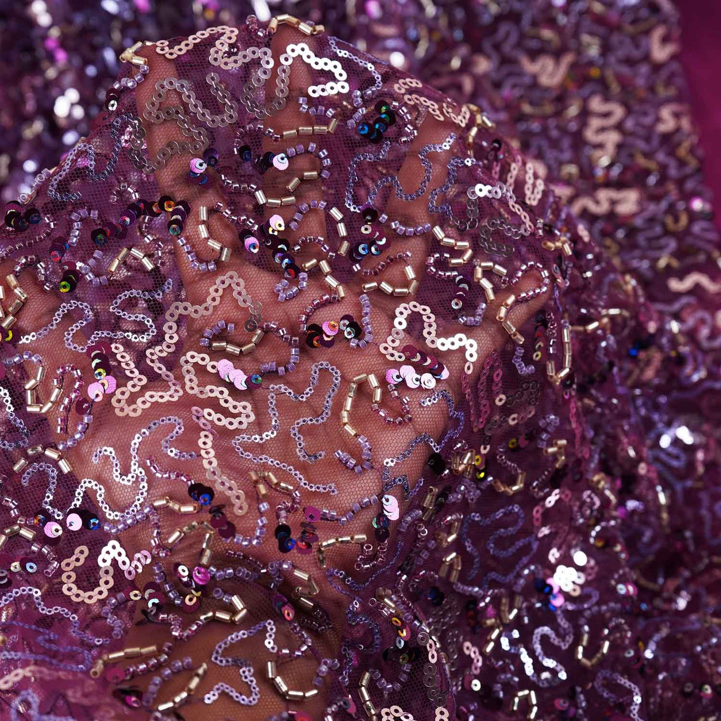 Purple Abstract Sequins Cut Dana Embroidery Net 15143