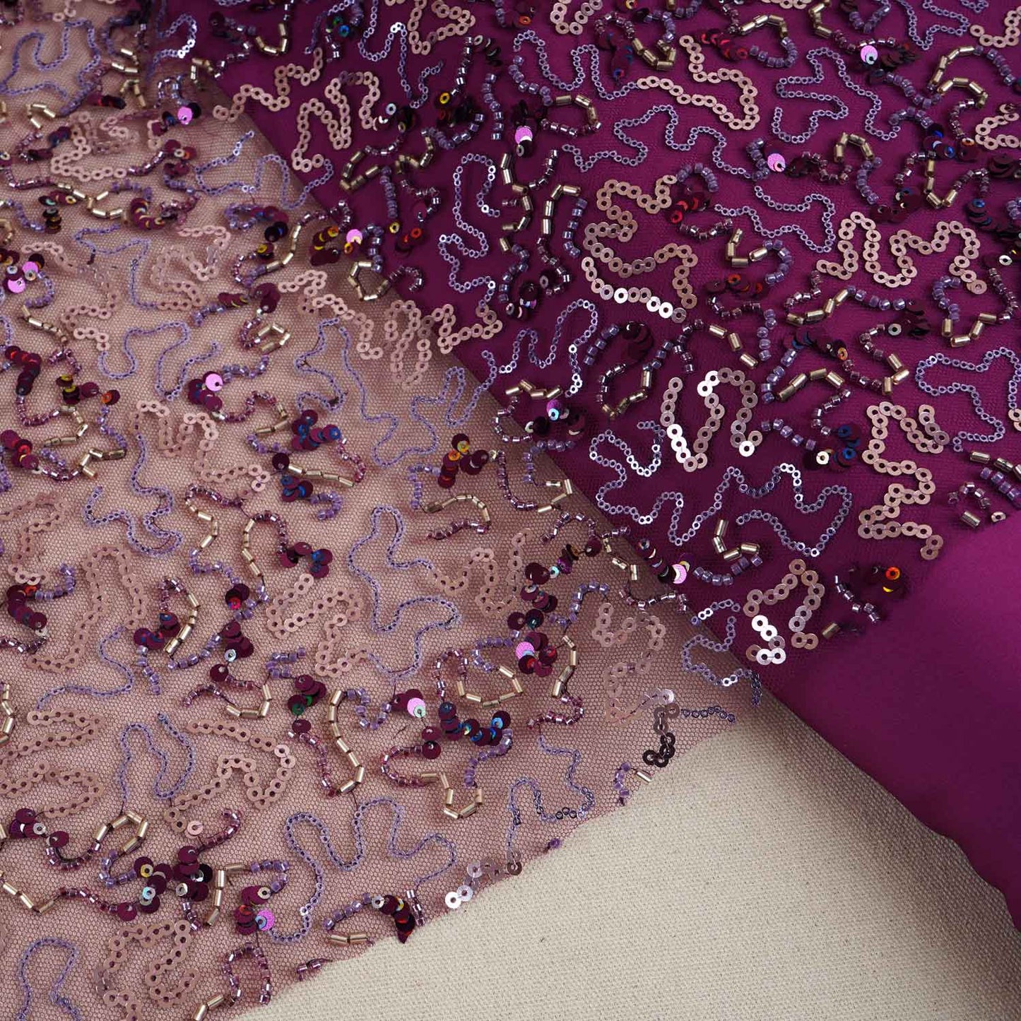 Purple Abstract Sequins Cut Dana Embroidery Net 15143