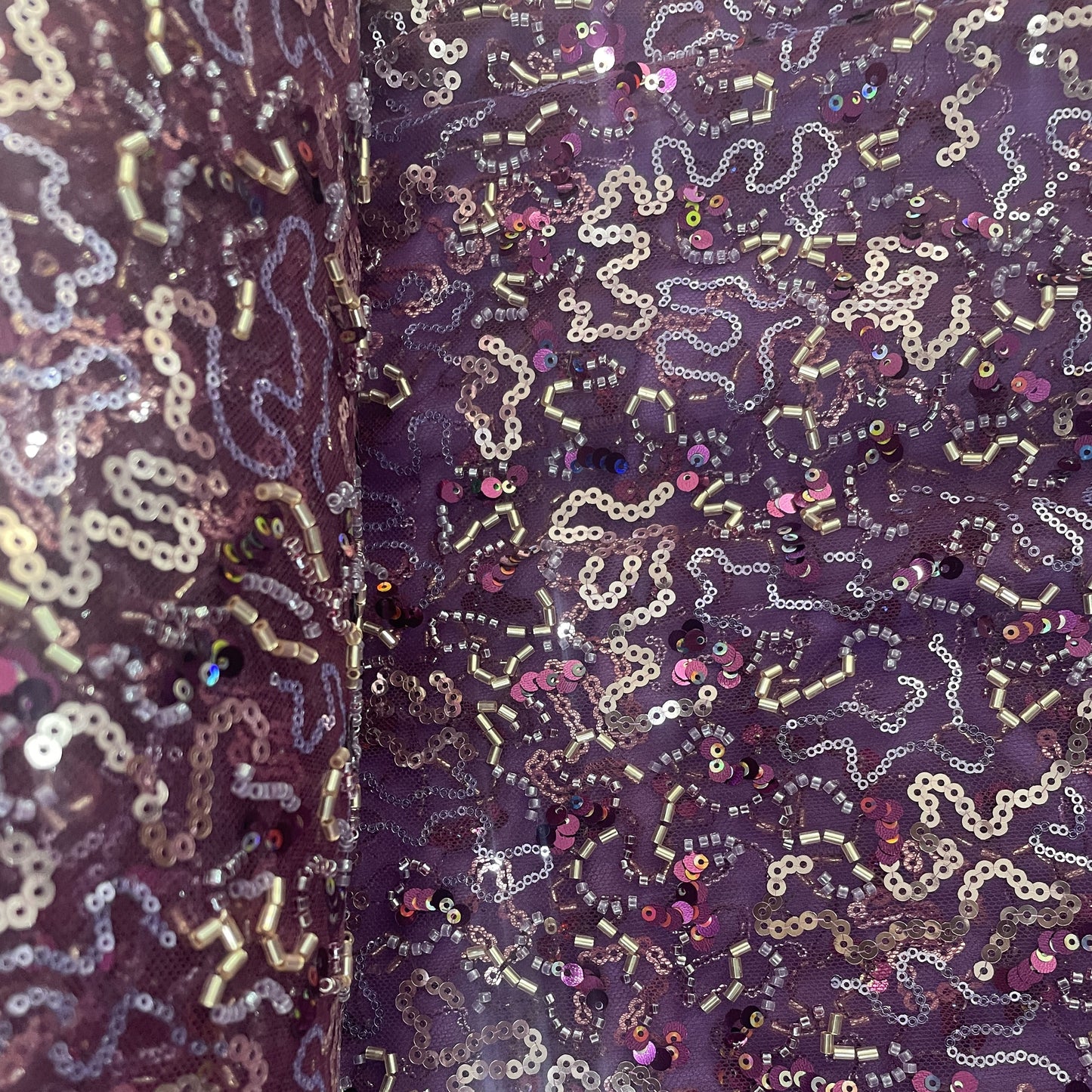 Purple Abstract Sequins Cut Dana Embroidery Net 15143