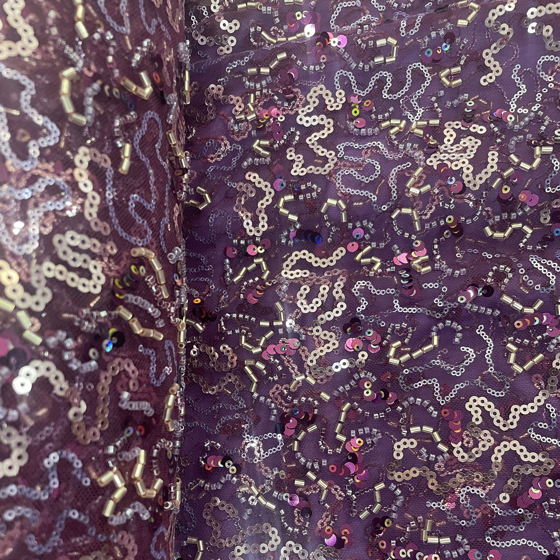 Purple Abstract Sequins Cut Dana Embroidery Net 15143