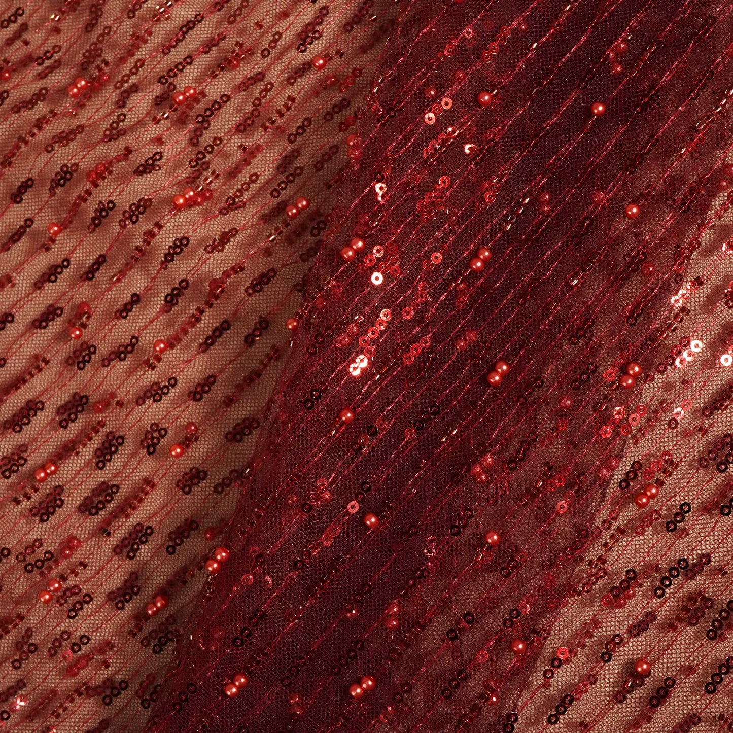 Maroon Pearl Sequins Cut Dana Embroidery Net HFS-15382