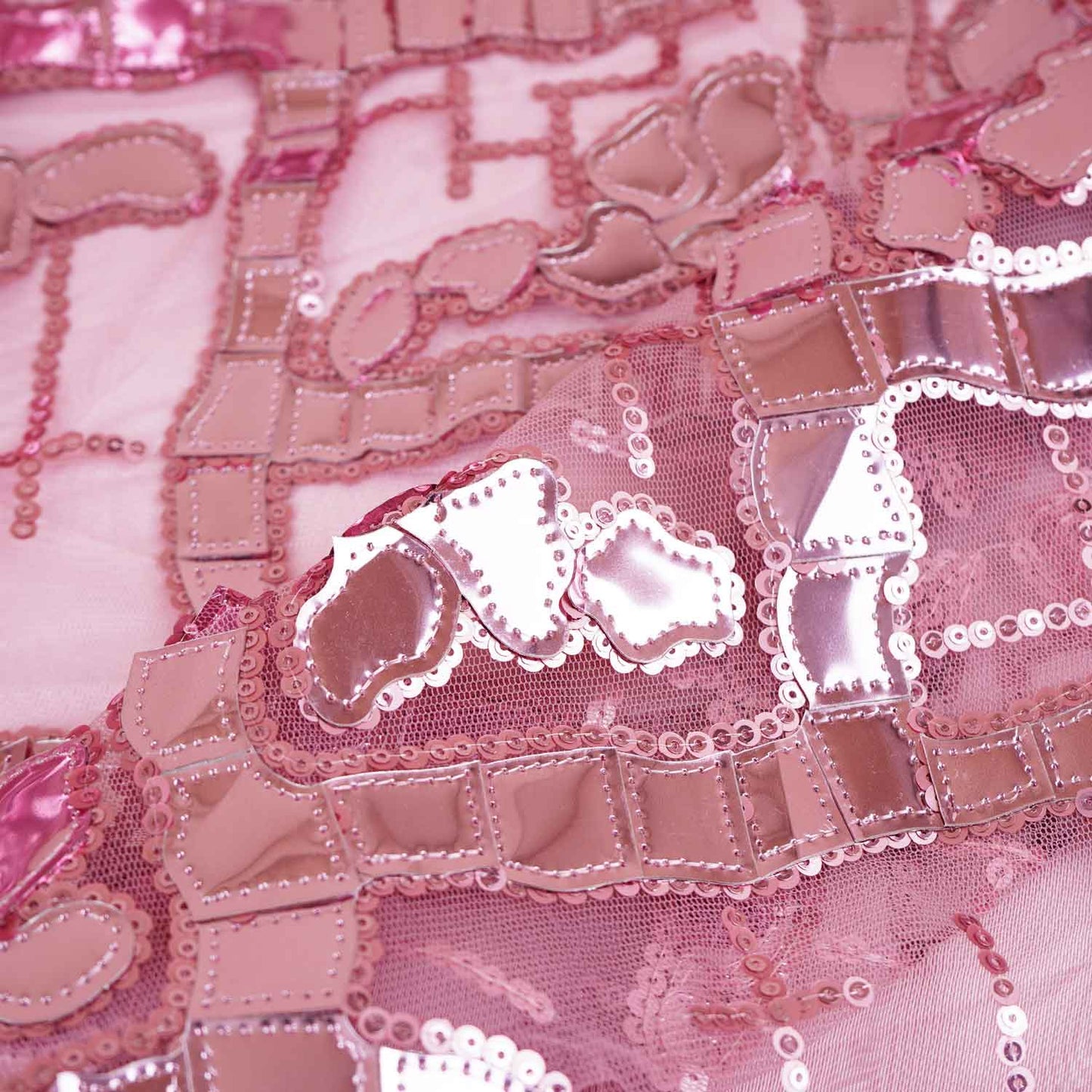 Exclusive Pink Sequins Metallic Net Fabric