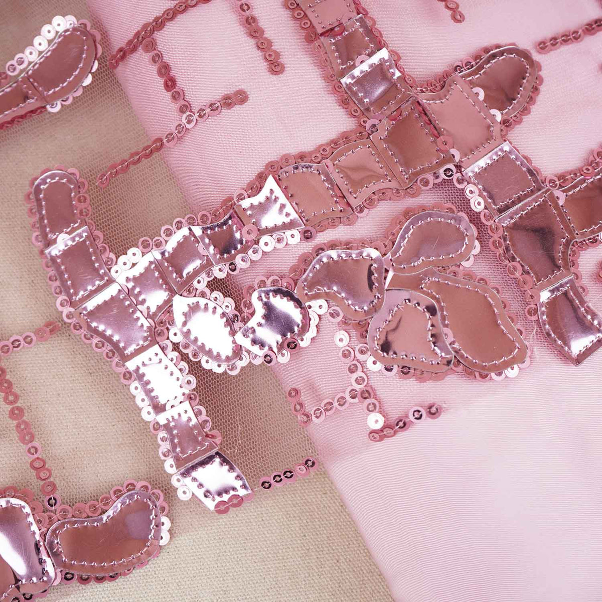 Exclusive Pink Sequins Metallic Net Fabric - TradeUNO