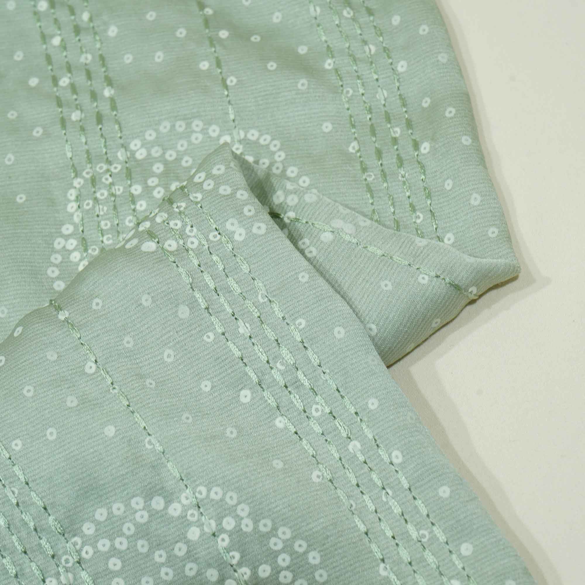 Olive Green Bandhani Kantha Work Mini Silk VC-15408