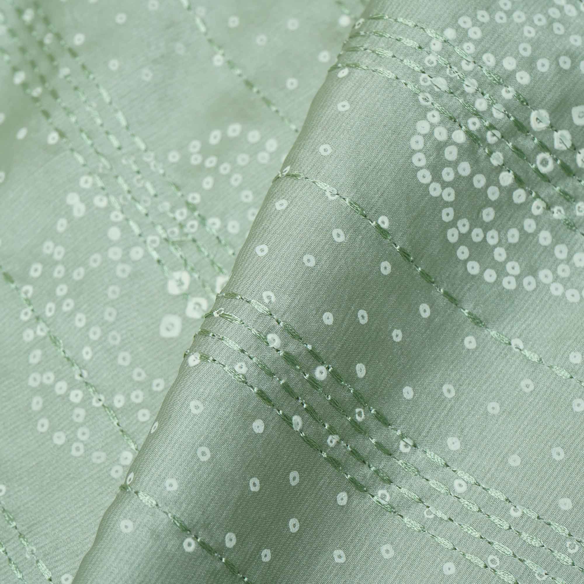 Olive Green Bandhani Kantha Work Mini Silk VC-15408