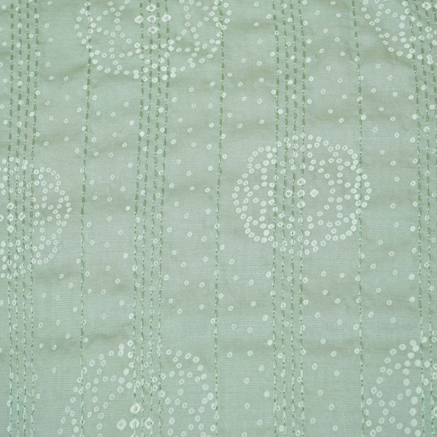 Olive Green Bandhani Kantha Work Mini Silk VC-15408