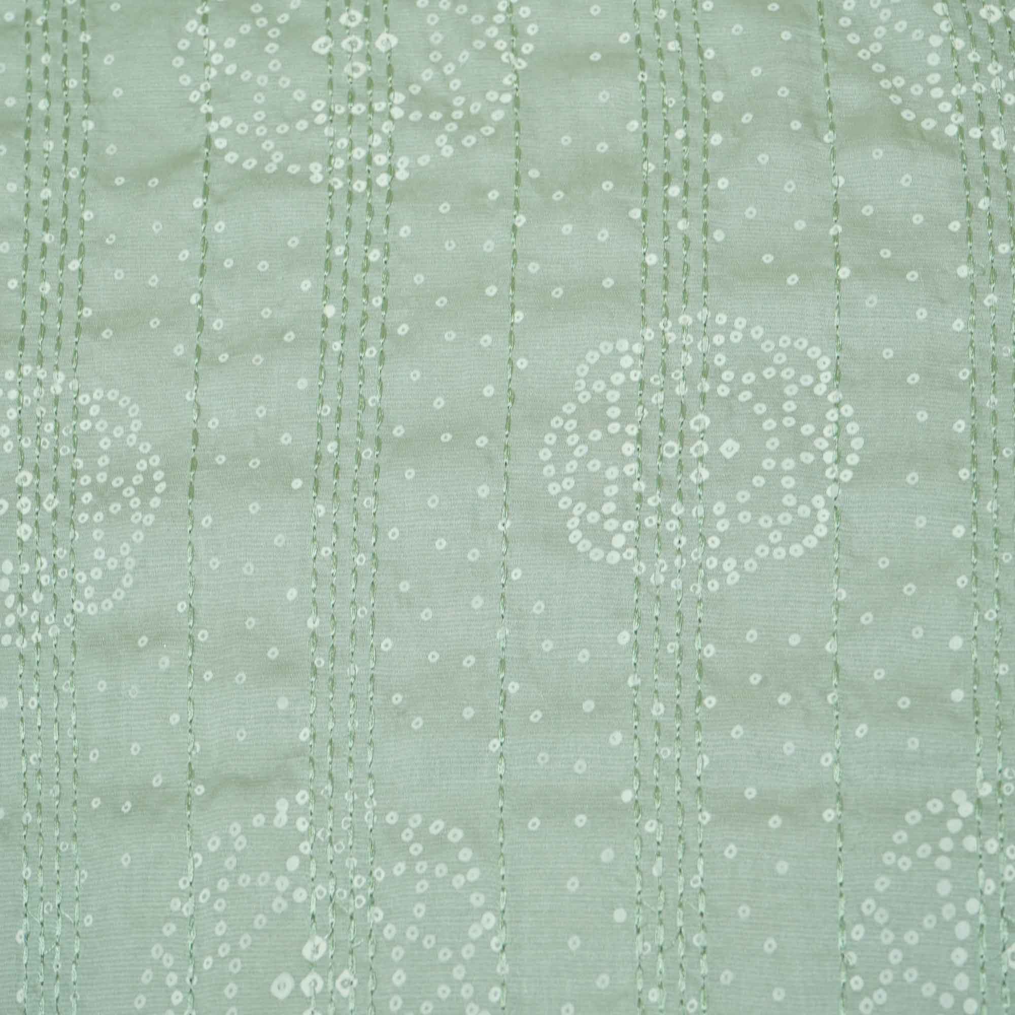 Olive Green Bandhani Kantha Work Mini Silk VC-15408