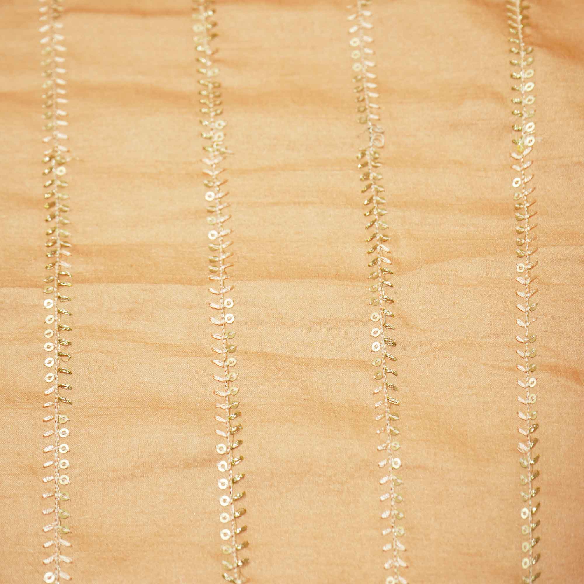 Light Orange Stripes Embroidery Bemberg Silk VC-15412