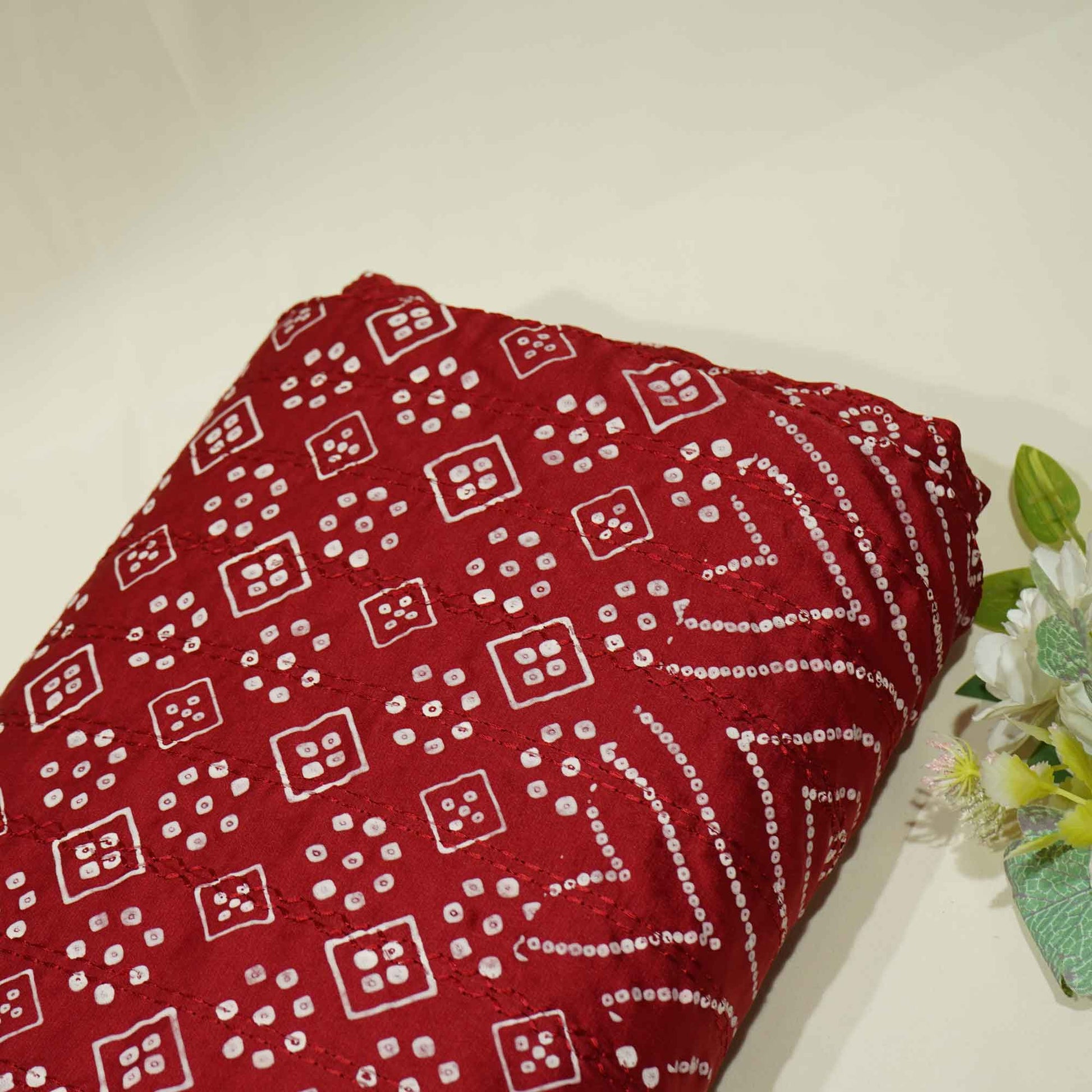 Red Bandhani Embroidery Mini Silk VC-15414
