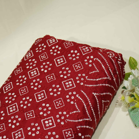 Red Bandhani Embroidery Mini Silk VC-15414