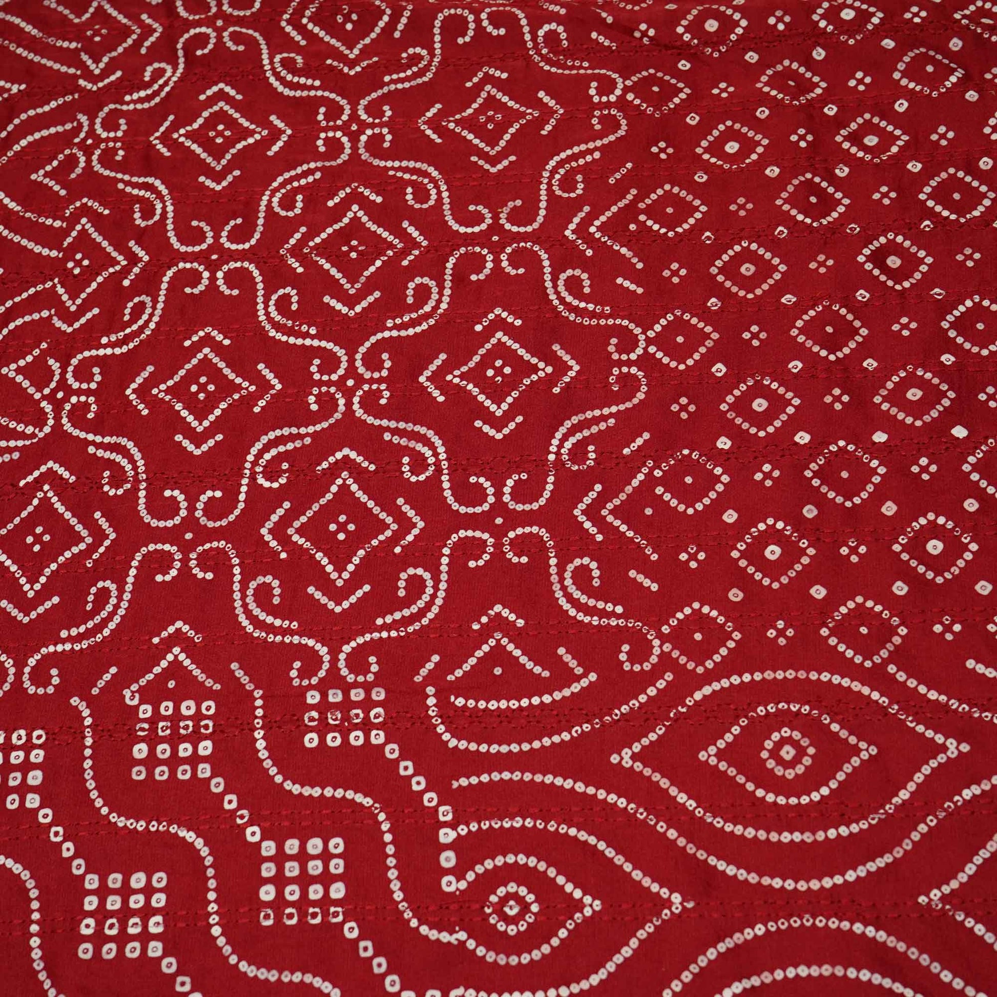 Red Bandhani Embroidery Mini Silk VC-15414