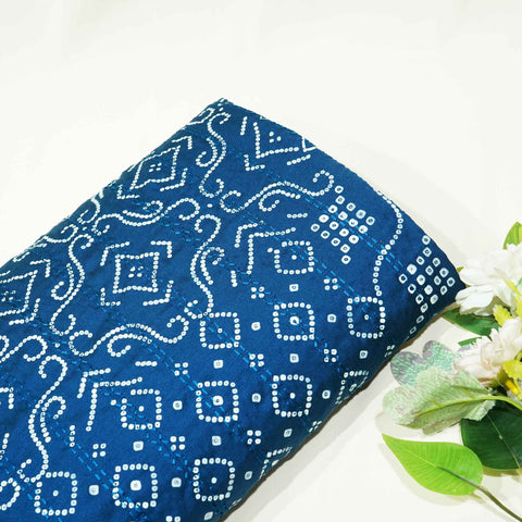 Teal Blue Bandhani Embroidery Mini Silk VC-15416