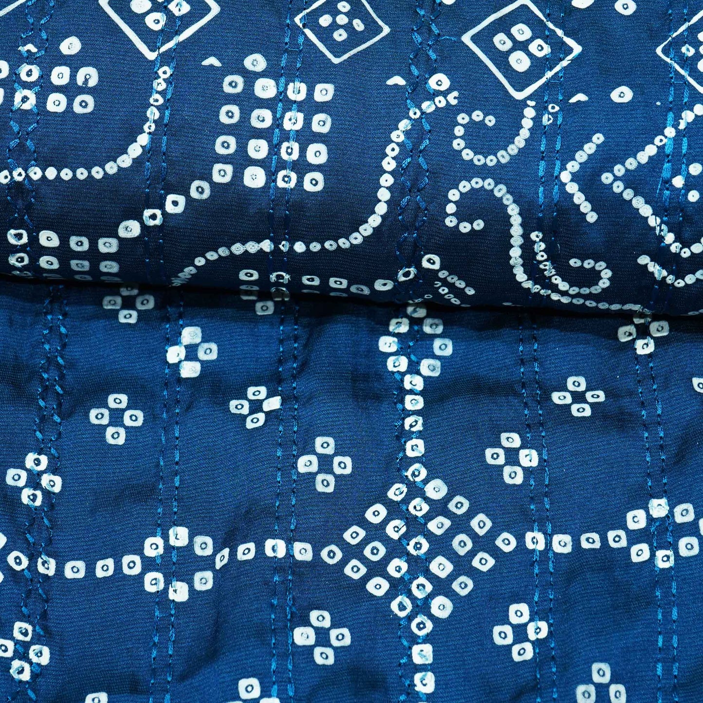 Teal Blue Bandhani Embroidery Mini Silk VC-15416