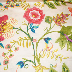 Cream Multicolor Floral Print Linen Satin KC-15504