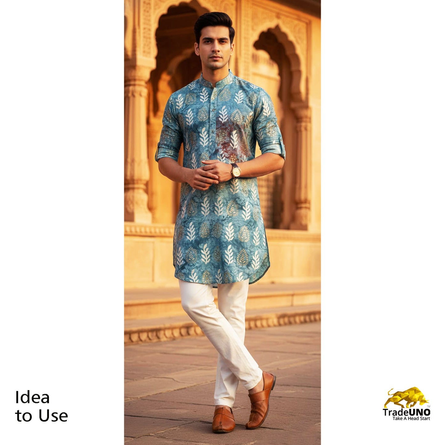 Blue Batik Foil Print Chanderi Fabric 15509