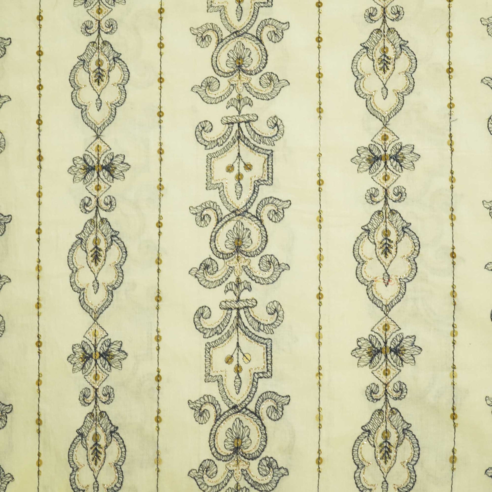 Cream Thread Sequins Embroidery Cotton KC-15528