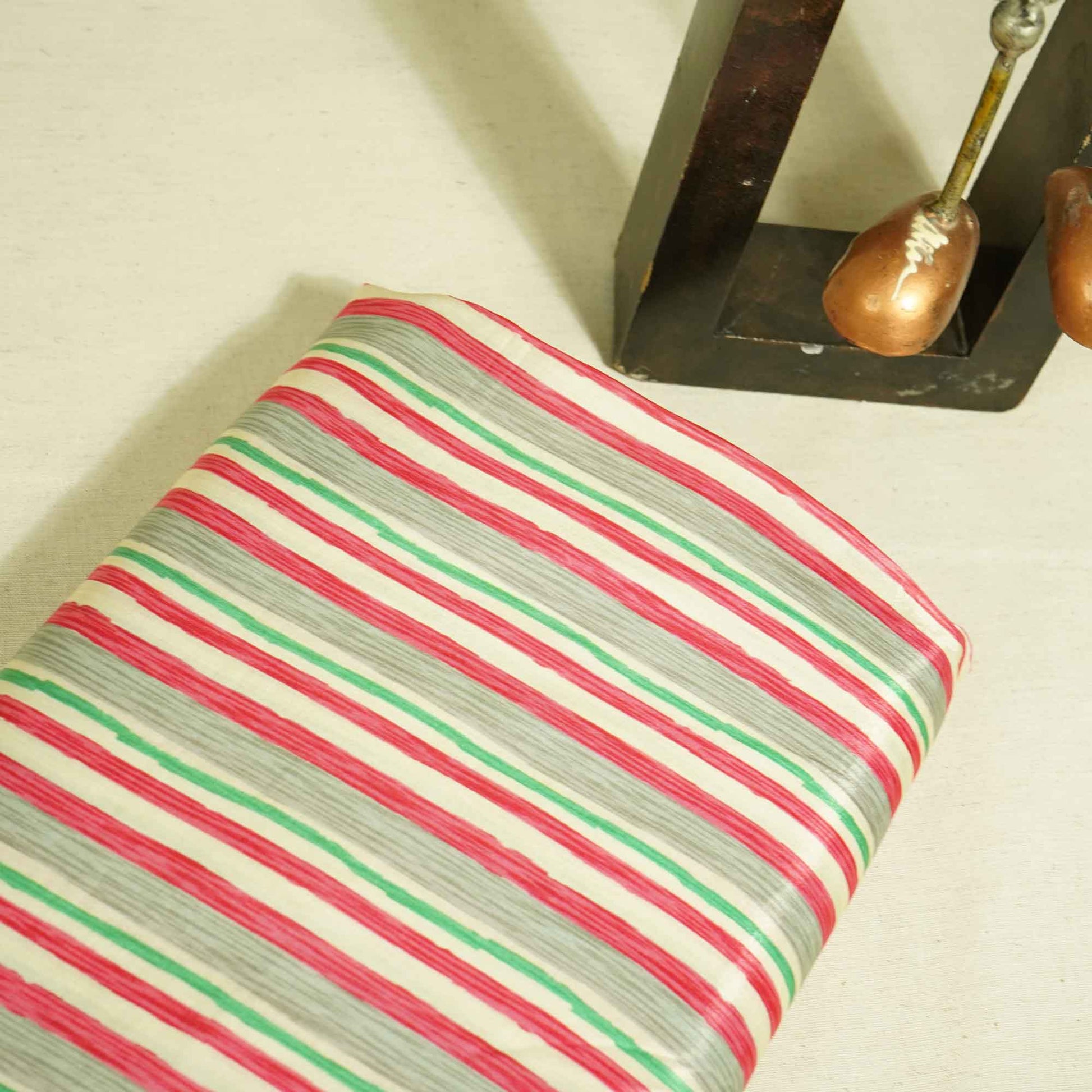 Cream Multicolor Stripes Print Bemberg Gajji Silk GT-15558