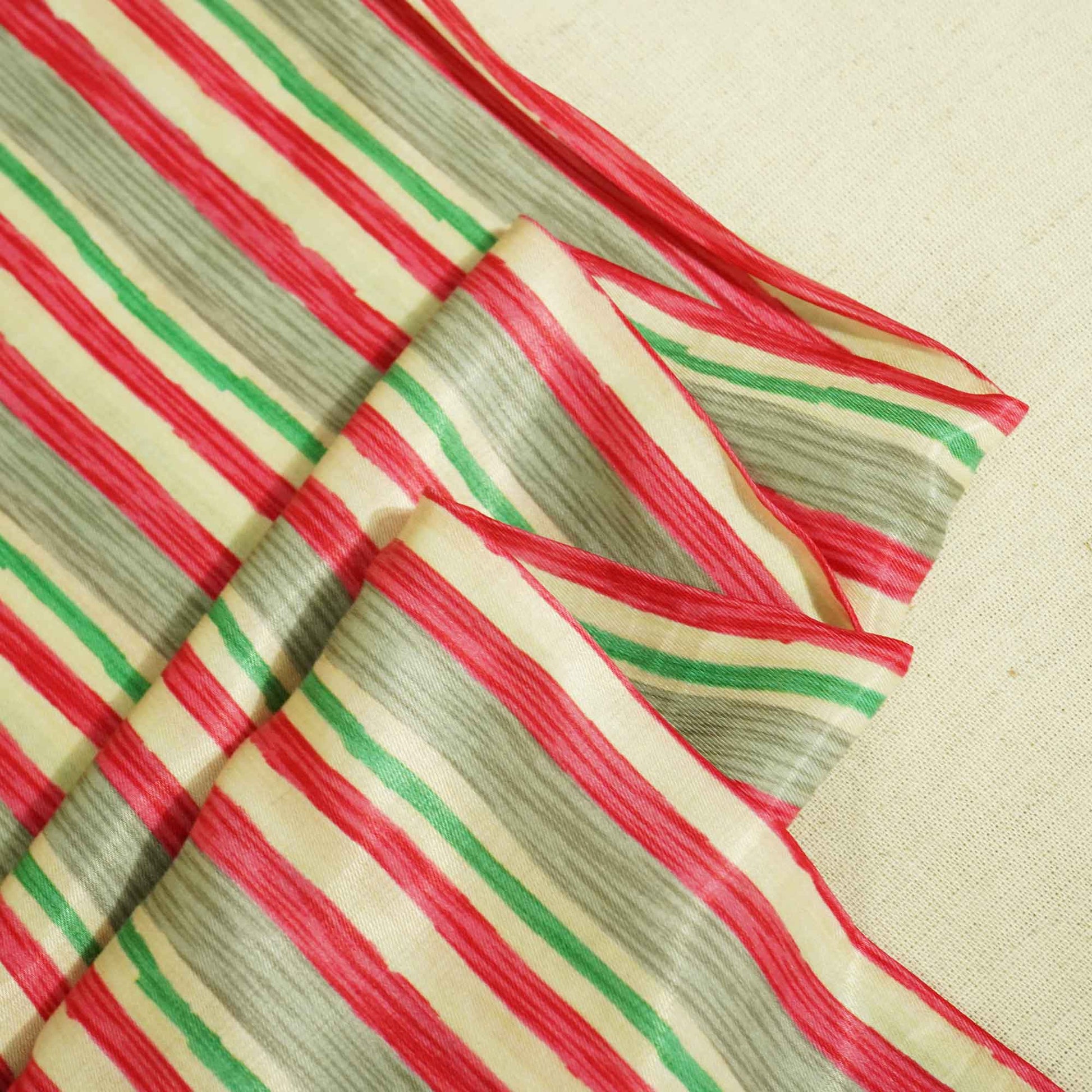 Cream Multicolor Stripes Print Bemberg Gajji Silk GT-15558