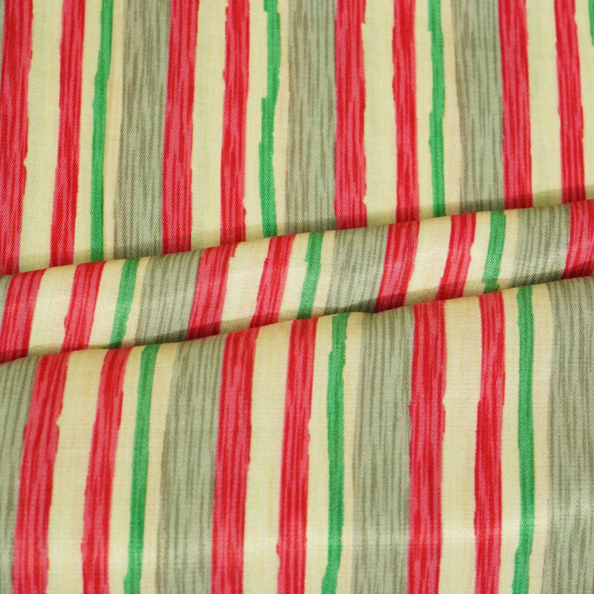 Cream Multicolor Stripes Print Bemberg Gajji Silk GT-15558