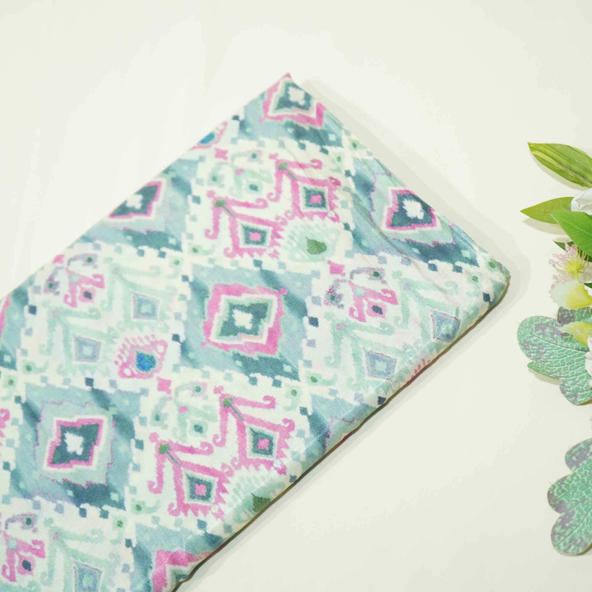 Grey Multicolor Ikkat Print Bemberg Gajji Silk GT-15562