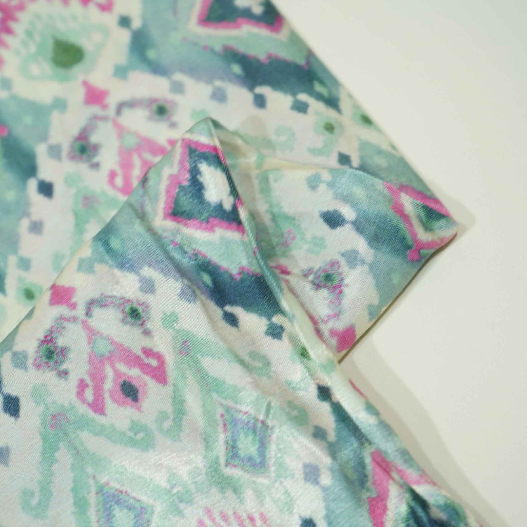 Grey Multicolor Ikkat Print Bemberg Gajji Silk GT-15562