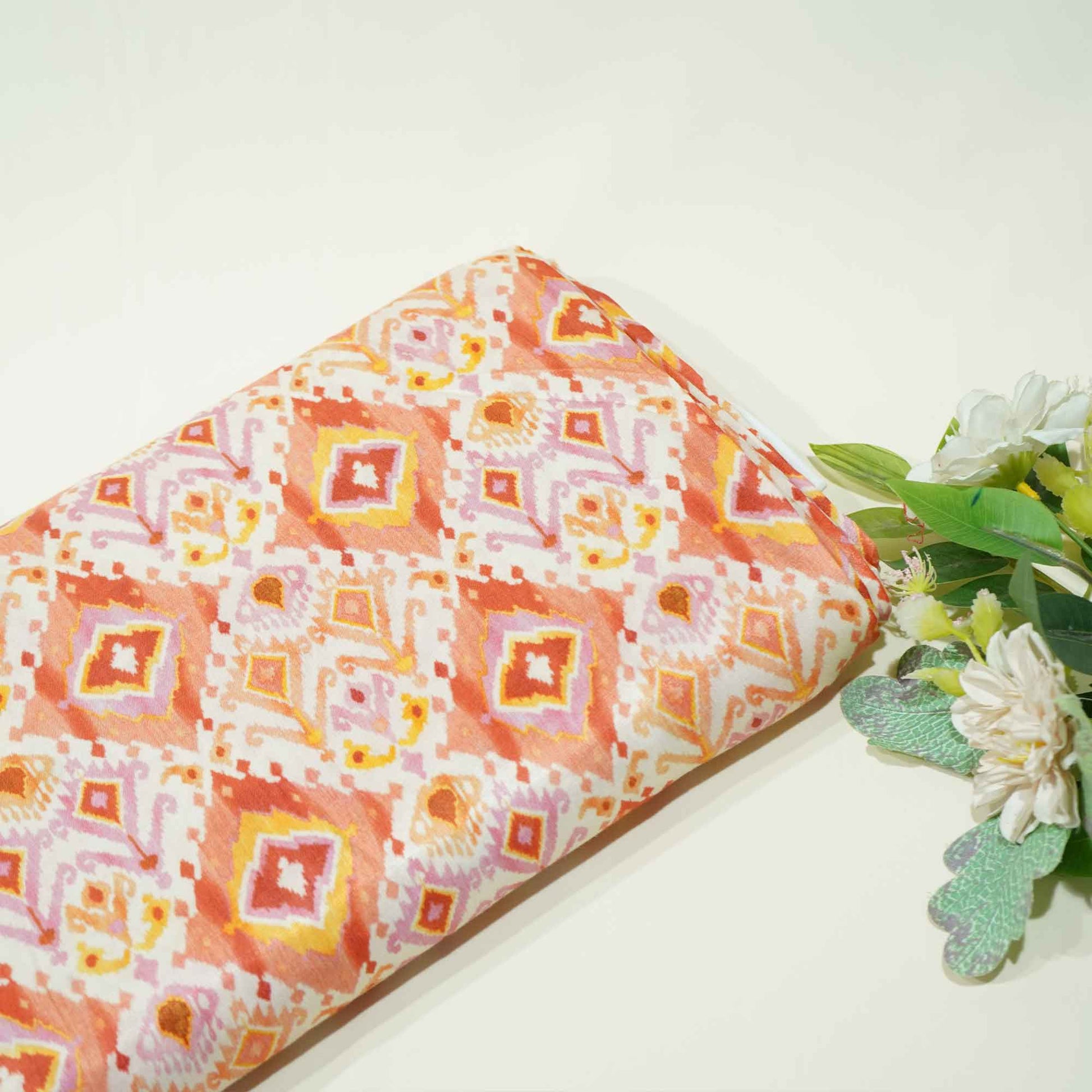 Orange Multicolor Ikkat Print Bemberg Gajji Silk GT-15563