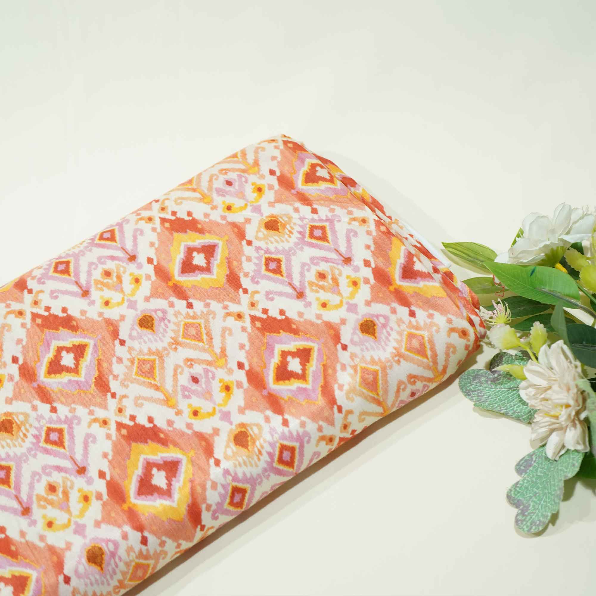 Orange Multicolor Ikkat Print Bemberg Gajji Silk GT-15563
