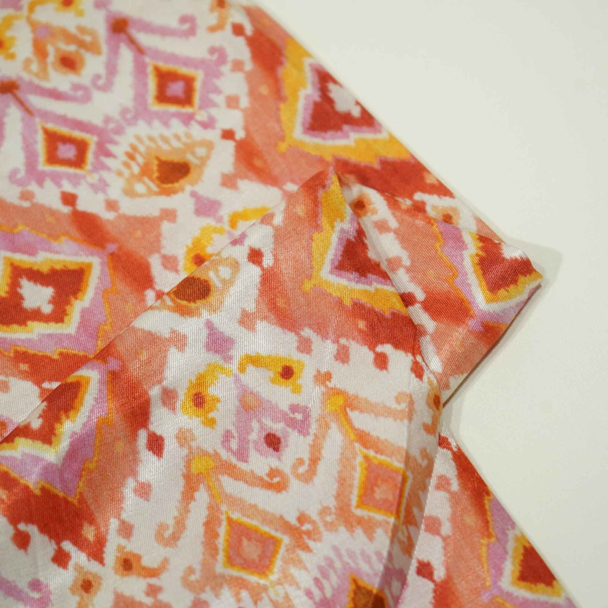 Orange Multicolor Ikkat Print Bemberg Gajji Silk GT-15563