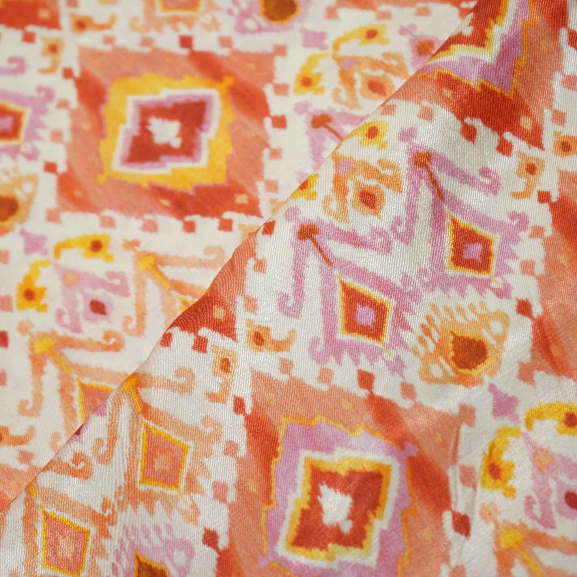 Orange Multicolor Ikkat Print Bemberg Gajji Silk GT-15563