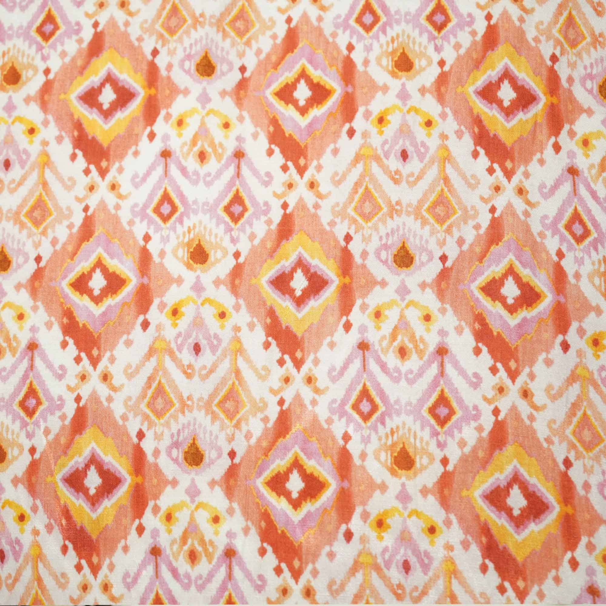 Orange Multicolor Ikkat Print Bemberg Gajji Silk GT-15563