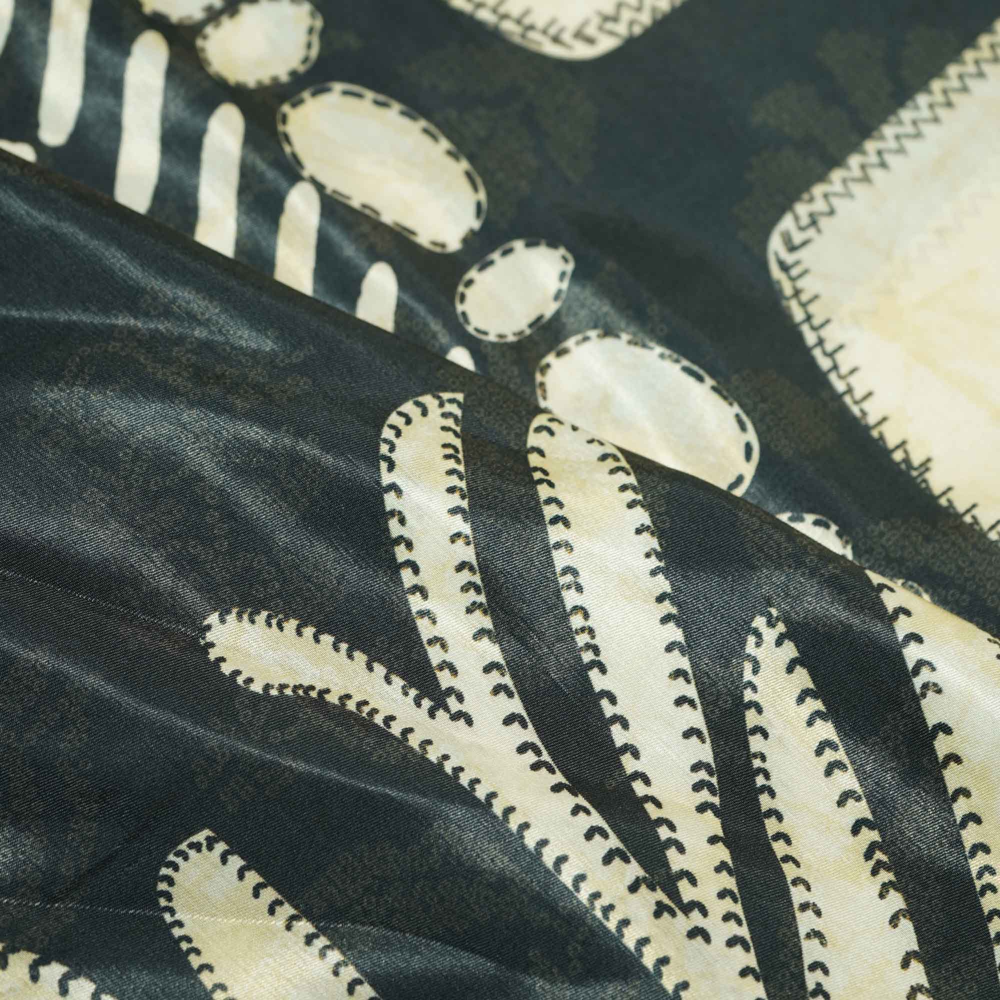 Black Stripes Print Bemberg Gajji Silk GT-15566