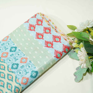 Sky Blue Multicolor Ikkat Print Bemberg Gajji Silk GT-15579