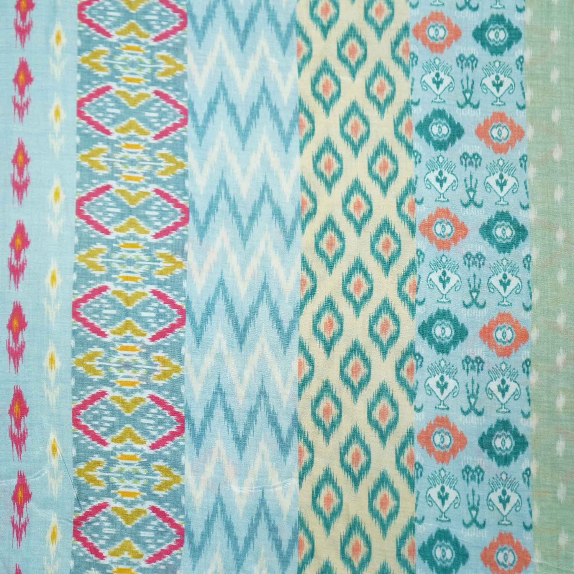 Sky Blue Multicolor Ikkat Print Bemberg Gajji Silk GT-15579