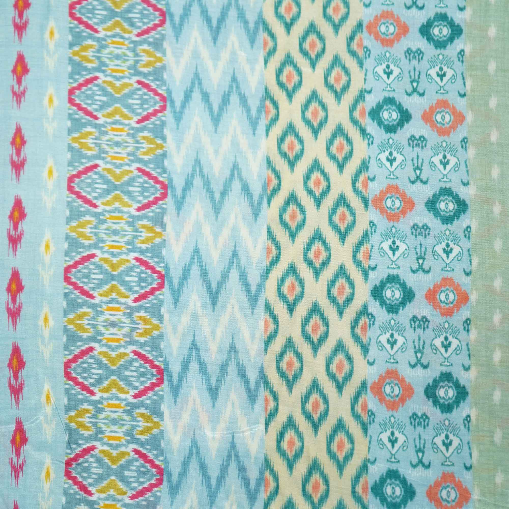 Sky Blue Multicolor Ikkat Print Bemberg Gajji Silk GT-15579