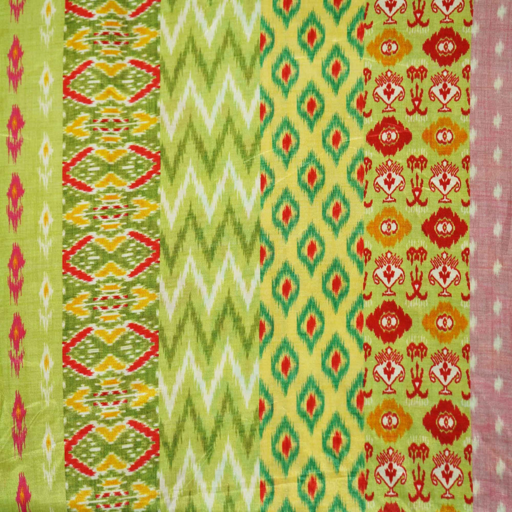 Light Green Blue Multicolor Ikkat Print Bemberg Gajji Silk GT-15580